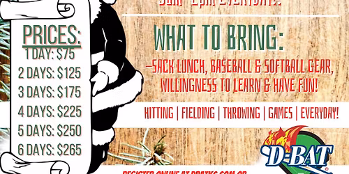 Winter Break Baseball & Softball Camp