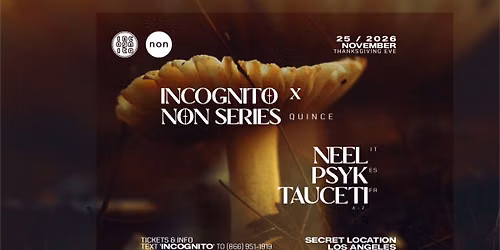 WED NOV 25 - INCOGNITO x NON SERIES Quince: NEEL, PSYK, TAUCETI _ Thanksgiving Eve Rave - DTLA