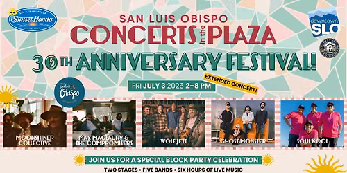 30th Anniversary Concerts in the Plaza Festival with Moonshiner Collective, Wolf Jett, & More!