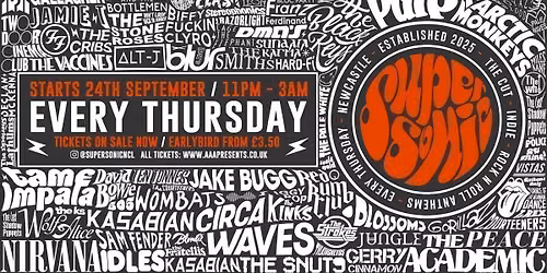 SUPERSONIC: NEWCASTLE\u2019S THURSDAY INDIE PARTY @ theCUT - 24th September 2026