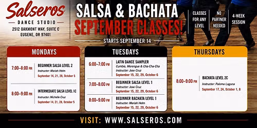 New Salsa, Bachata & Cumbia Dance Classes -  September 2026