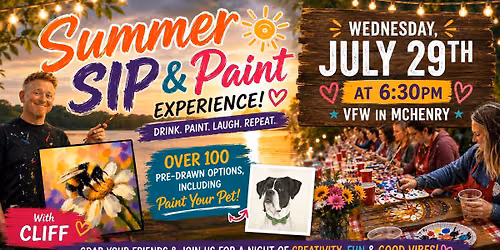 Pre-Drawn SIP & Paint Experience at VFW Post 4600 McHenry | 100+ Designs | July 29th | 6:30pm