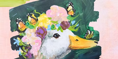 Duck with floral crown Paint Class at the Mad Cottage