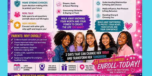 Workshop FULL-Confident 4 LYFE: FREE 2-Day Confidence and Healthy Relationships Workshop for Girls 