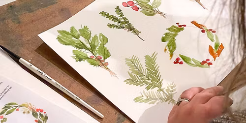 Holiday Greens in Watercolor- Winter Greenery, Holly Berries + Sprigs with LaCott Fine Art