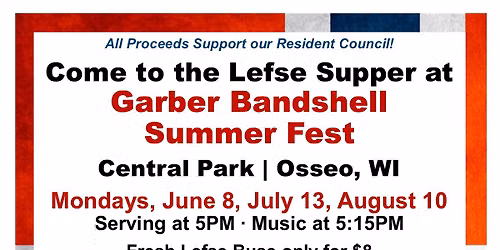 Lefse Supper at Garber Bandshell in Osseo, WI