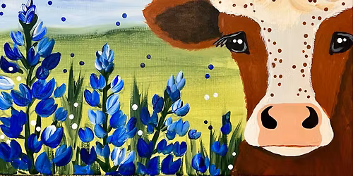 Longhorn Cow in Bluebonnet Field Painting Class @ Rockville Retro