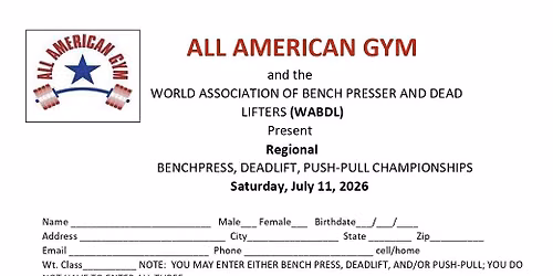 WABDL Regional Benchpress, Deadlift & Push-Pull Championships
