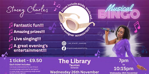 Midweek Musical Bingo at The Library (Taunton, Somerset) - Wednesday 26th November 7pm