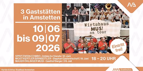 Wirtshaus-Musi on Tour | 3 Termine - 3 versch. Musikgruppen | 3 Gastst\u00e4tten
