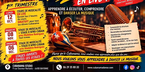 COURS DE MUSICALIT\u00c9 EN LIVE+ STAGES D'AFRO CUBAIN