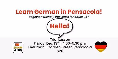 \u2728 Beginner German Trial Lesson + Free Homemade Pretzel (Adults 16+) \u2014 Pensacola