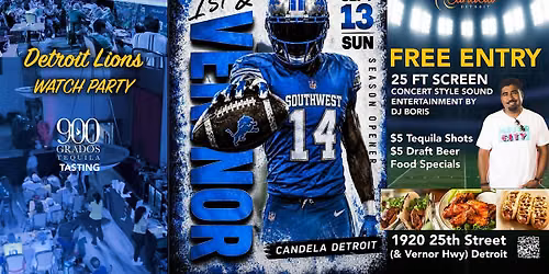 1st & Vernor \u2013 Lions Season Opener Watch Party \u2022\u00a025 FT Screen