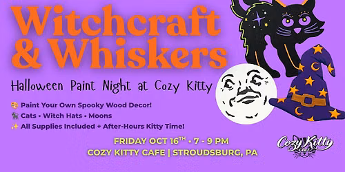 Witchcraft & Whiskers: Halloween Paint Night at Cozy Kitty Caf\u00e9