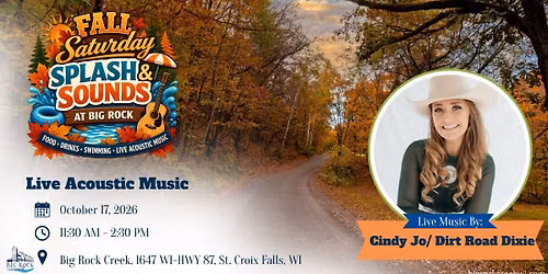 Fall Saturday Splash and Sounds featuring Live Music by Cindy Jo\/ Dirt Road Dixie