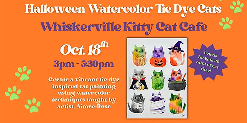 Halloween Watercolor Tie Dye Cats Painting at Whiskerville Kitty Cat Cafe