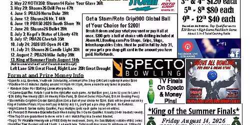 King of the Hill 2026 Summer Friday's May 15 - Aug. 14 at 10pm 19th Annual Weekly Bowling Tournament