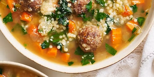 Jan. 31st 4 pm Warm Bowls & Fresh Bread Handmade Meatball & Vegetable Chicken Soup + Garlic Herb Foc