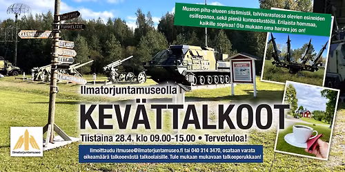 KEV\u00c4TTALKOOT Ilmatorjuntamuseolla \ud83c\udf43\ud83c\udf31  TI 28.4.2026 klo 9-15. \ud83c\udf43\ud83c\udf31  Tervetuloa kaikki !  \ud83c\udf43\ud83c\udf31