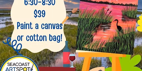 Marshland Crane Paint Night! $39 Paint and Sip! Paint a Canvas or Tote Bag