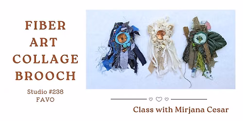 Fiber art collage brooch workshop