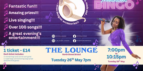 Midweek Musical Bingo at The Lounge (North Street, Bedminster) - Tuesday 26th May 7pm
