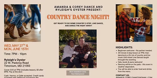 Country Dance Night with Amanda & Corey at Ryleigh's Oyster