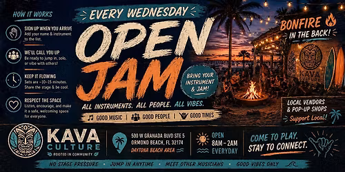 Open Jam Night: Music, Bonfire & Community Vibes | Kava Culture Ormond Beac