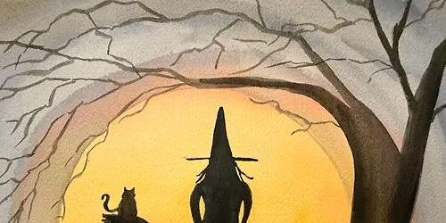Paint a Witchy scene using watercolors, beginner