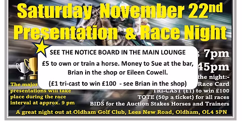 Own or Train a horse for our Race Night