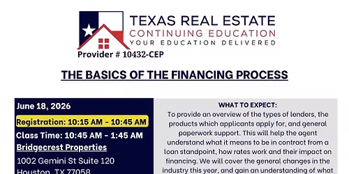 In Person \u2013 COMPLIMENTARY \u2013 The Basics of the Financing Process \u2013 June 18, 2026