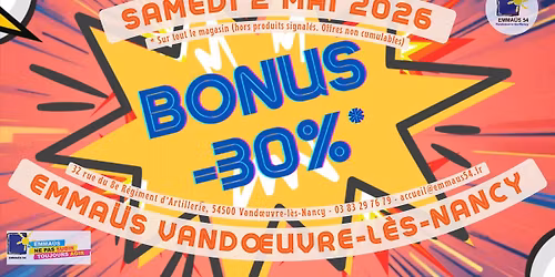 \ud83d\udca5 Samedi 2 mai = BONUS -30% \u00e0 Emma\u00fcs Vandoeuvre \ud83e\udd73