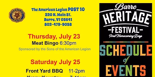 Barre Heritage Festival Events at Post 10