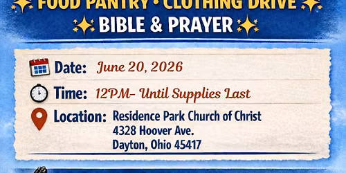 Food Pantry, Clothing Drive, and Bible and Prayer