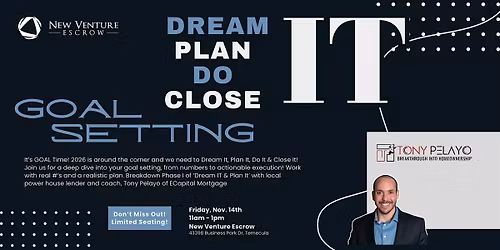 Dream It!  Plan It!  Do It!  Close It! GOAL SETTING
