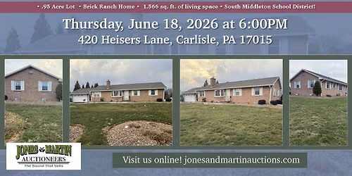 Real Estate Public Auction: 420 Heisers Lane, Carlisle, PA 17015!