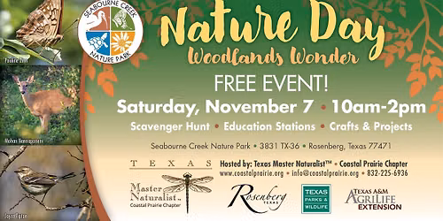 FREE Admission! Woodland Wonder -Nature Day at Seabourne Creek Nature Park November 7th