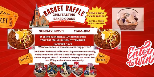 Basket Raffle and Chili Cook-Off, 5th Annual! Benefits St John's Lutheran Church 