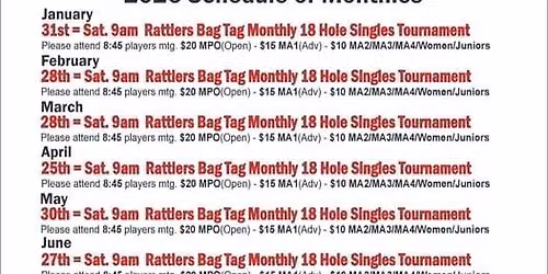 Murrieta Rattler monthly calendar for 2026