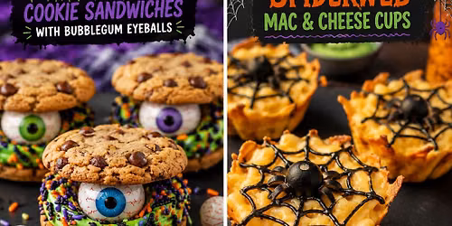 SummerWeen Spiderweb Mac and Cheese and Monster Eyeball Cookie Sandwiches Cooking Class!!