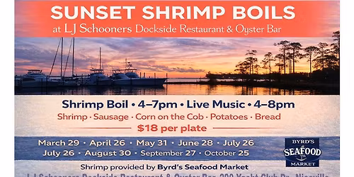 Sunset Shrimp Boils at LJ Schooners Dockside Restaurant & Oyster Bar