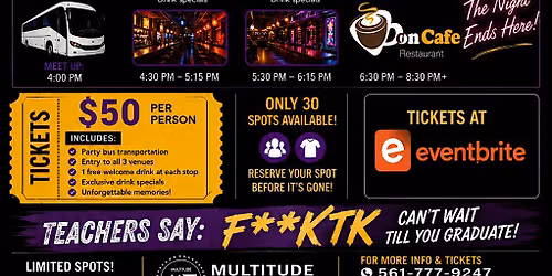 Teacher Bar Crawl Party Bus Experience May 29th PALM BEACH COUNTY.