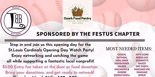 Festus: Mix, Mingle & Network: Cardinals Opening Day Watch Party | Benefiting Ozark Food Pantry 