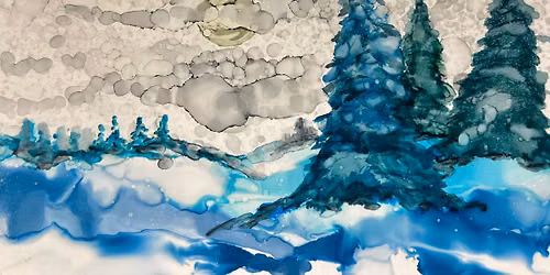 Alcohol Ink Pine Tree Winter Landscape