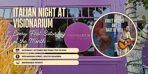 Rooftop Italian Night at Visionarium with Dave De Vita & Violet Mostes