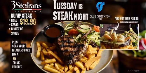 Tuesday is Steak Night @ Club Stockton