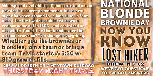 Lost Hiker Thirstday Night Trivia (Blondie Brownies Night)