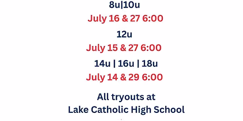 14u, 16u, 18u Tryouts