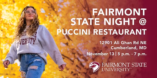 *Registration required* Fairmont State Night at Puccini Restaurant