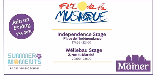 F\u00eate de la Musique 2026 zu Mamer - Join on Friday (12.6.2026)